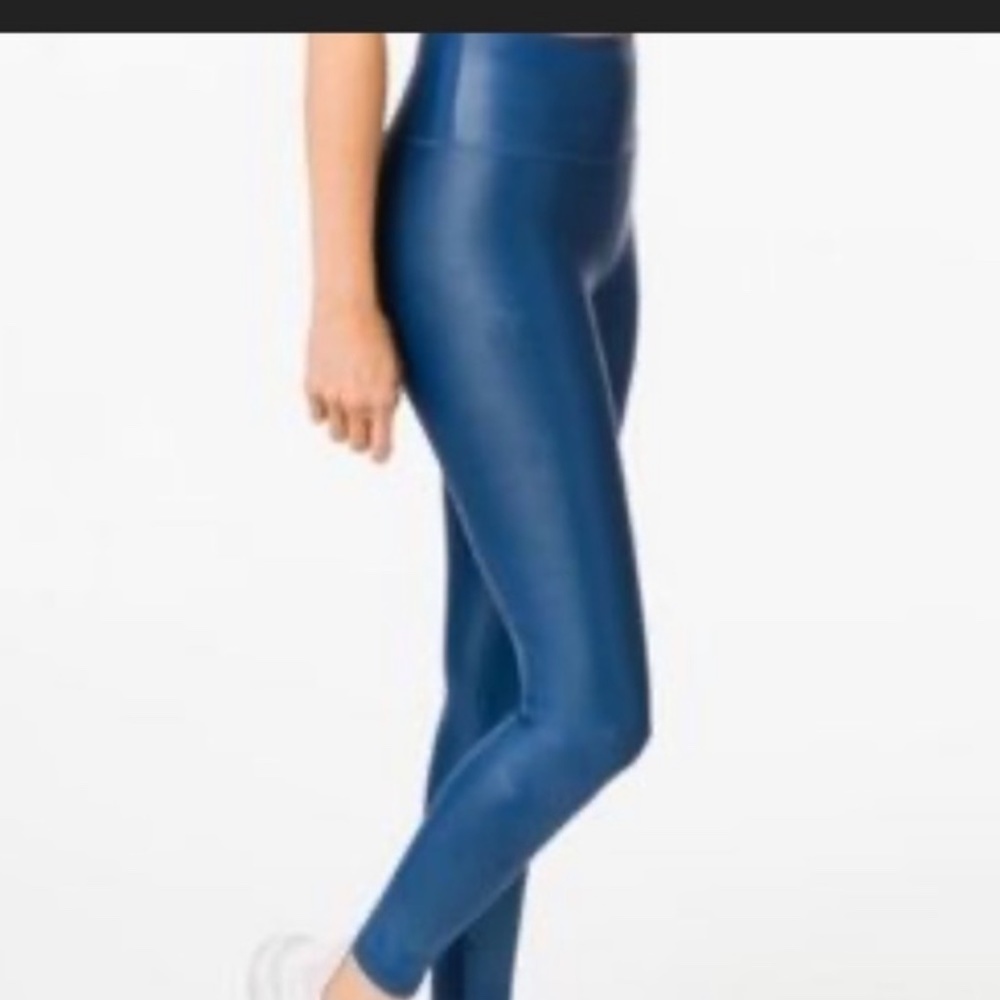 ZYIA BLUE METALLIC LIGHT N TIGHT HI-RISE 6-8 Leather Look leggings NWOT 18